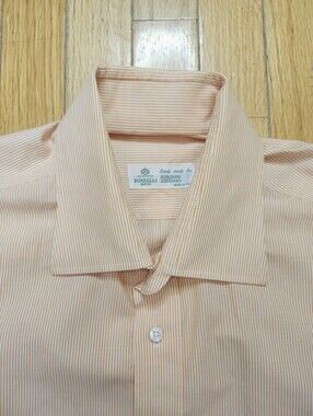 Luigi Borrelli Mens Button Down Shirt Size L 16/41 Handmade Italy Striped Orange